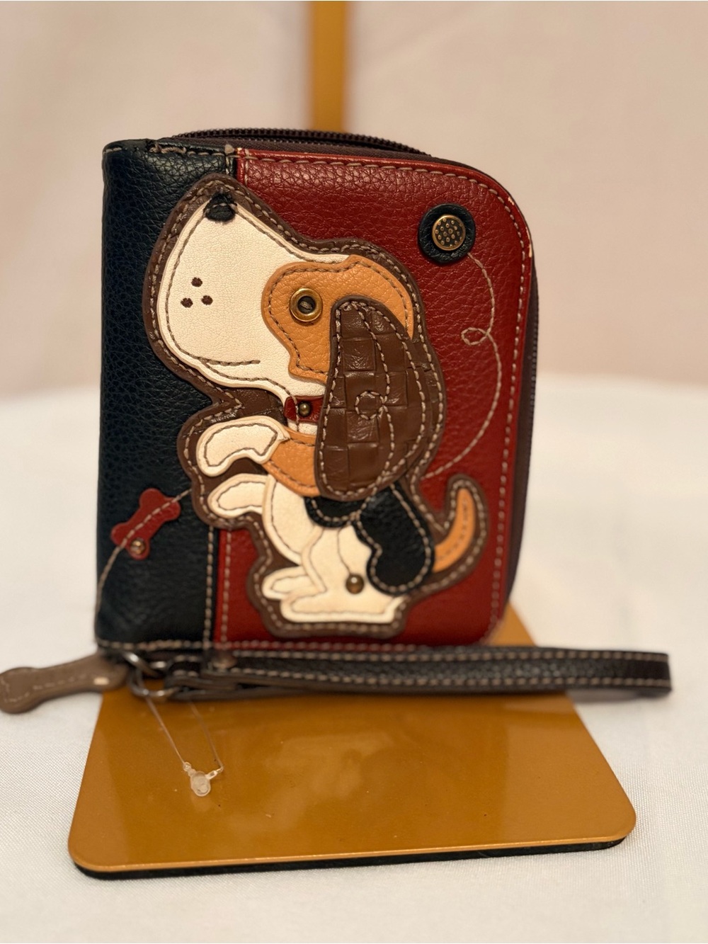 Chala Cute Puppy Applique Leather Wristlet Wallet - Red, Black, Brown